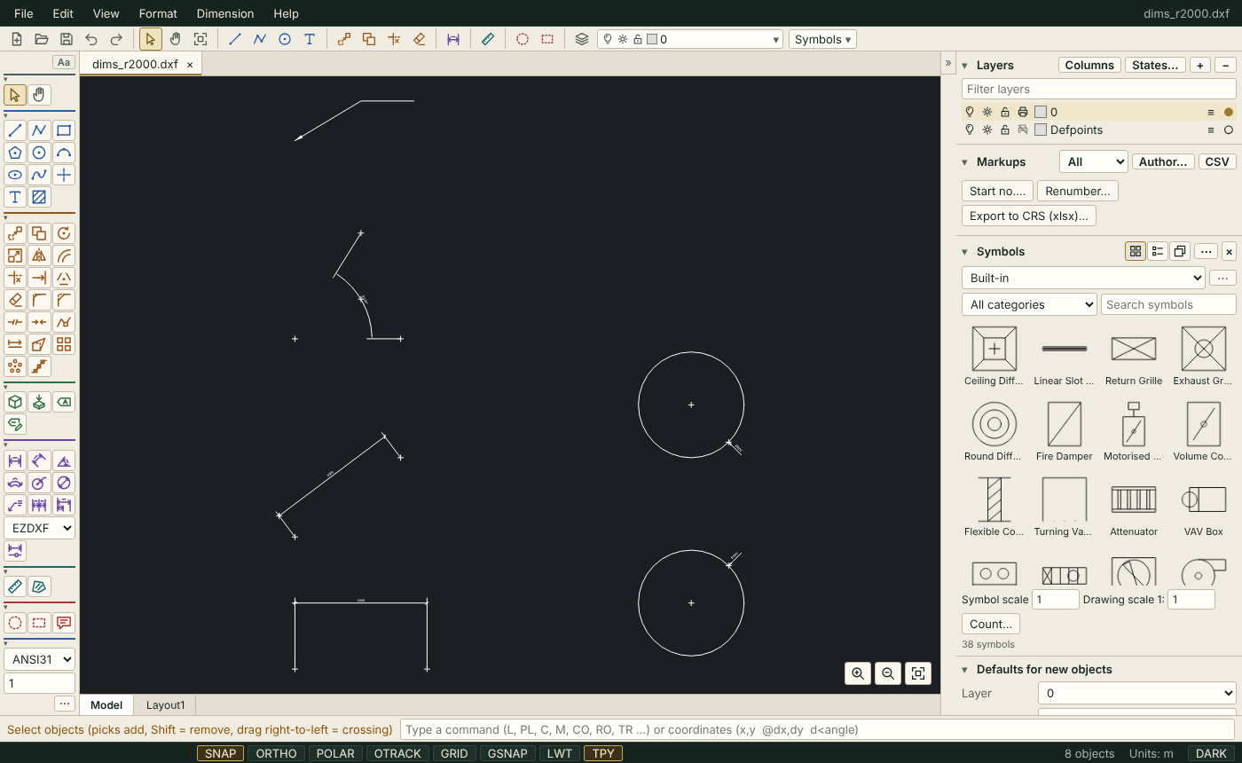 ASH Draw Studio main window with the tool panel, a drawing and the layers panel